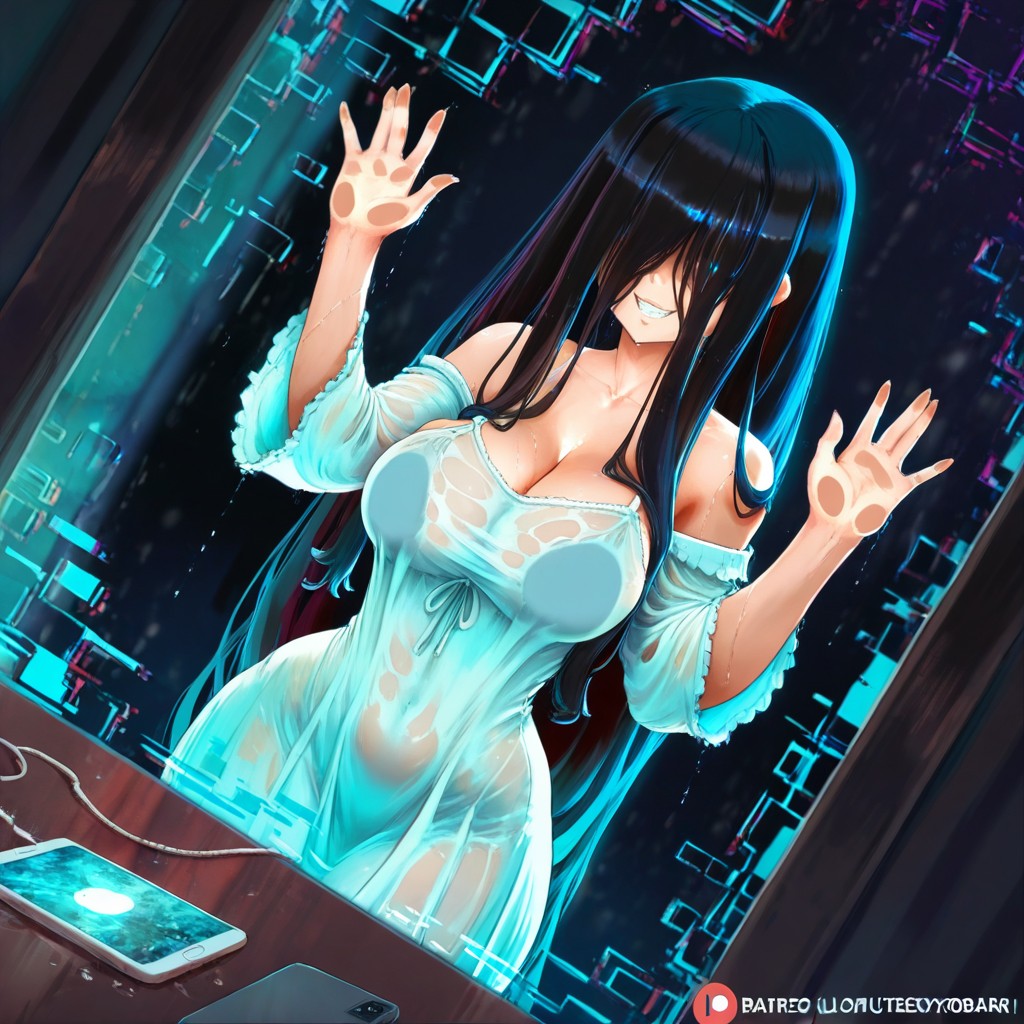 Cracked Glass, Front View, Stuck Inside The Phone Hentai AI Porn