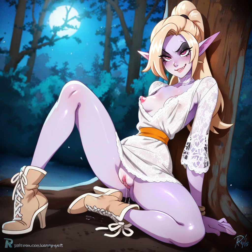 Completely Light Purple Skin, Small Ass, Slutty Female Hentai AI Porn