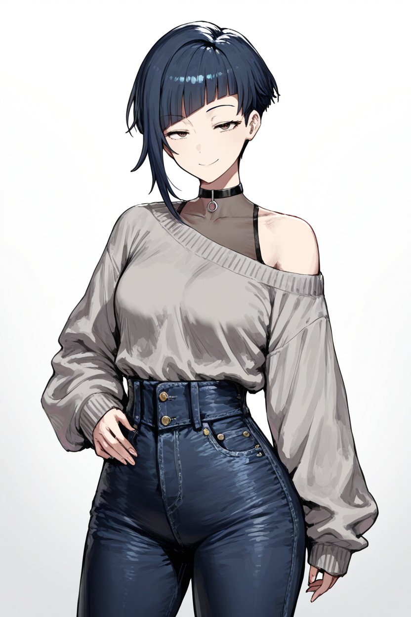 Brown Eyes, _eyes, Gray Sweater Hentai AI Porn