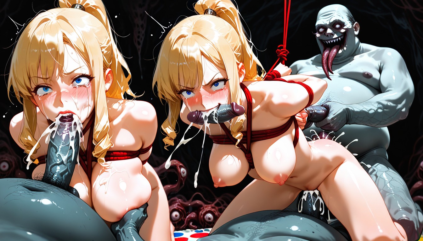 Medium Length, Arms Tied Behind Back With Rope, Blue Eyes Hentai AI Porn