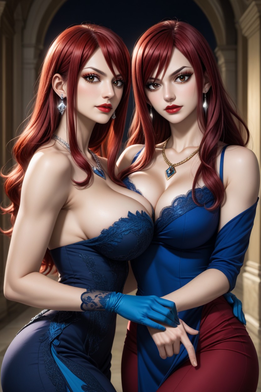 Eyeliner, Red Hair, Earrings Hentai AI Porn