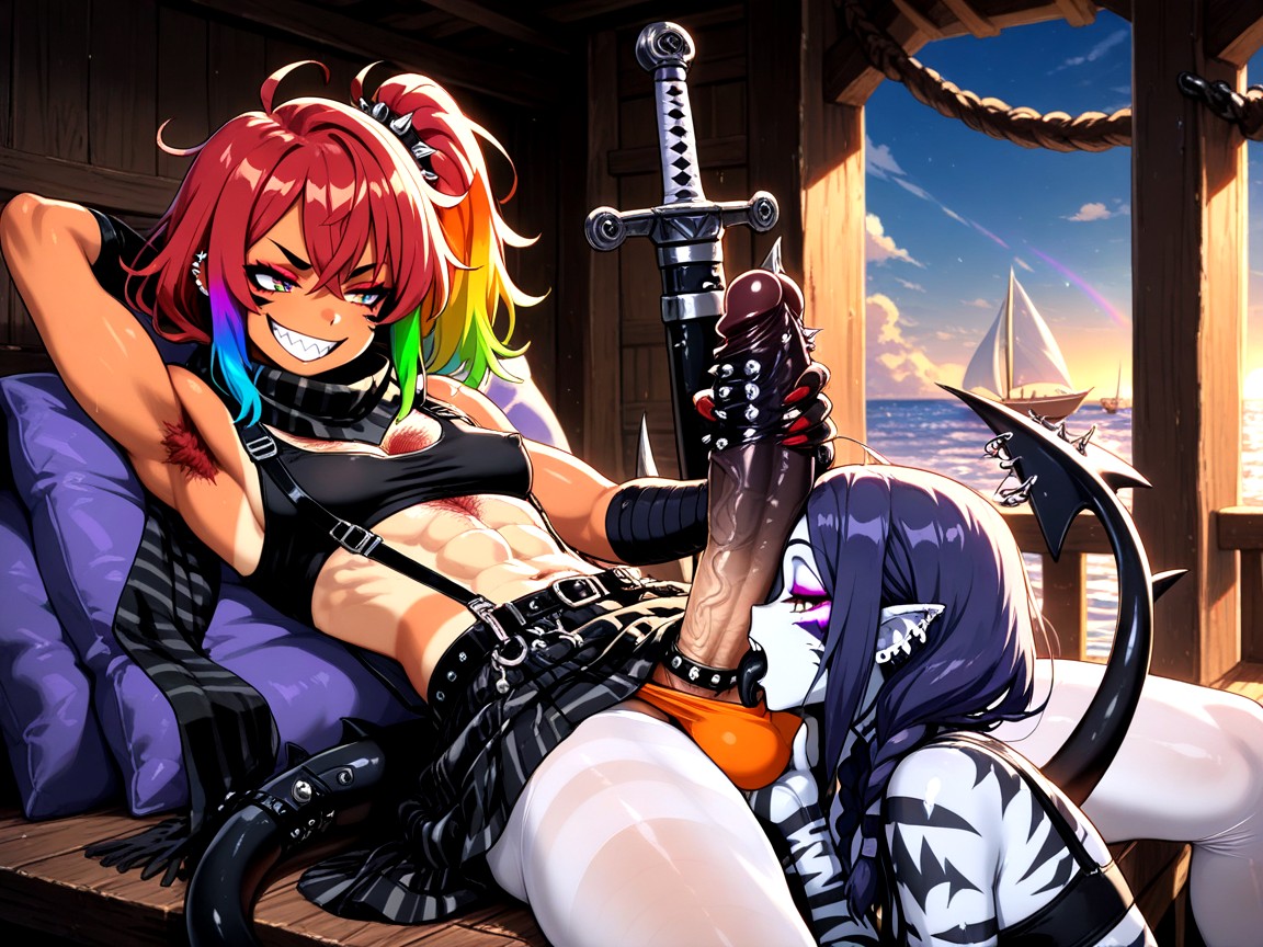 Dragon, Black Striped Scaled Tan Skin, Scarf Hentai AI Porn