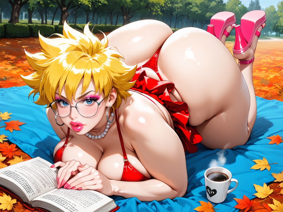 Feet Together In The Air, Pink Embroidered Blazer Top With Deep Cleavage, Tomgirl Hentai AI Porn