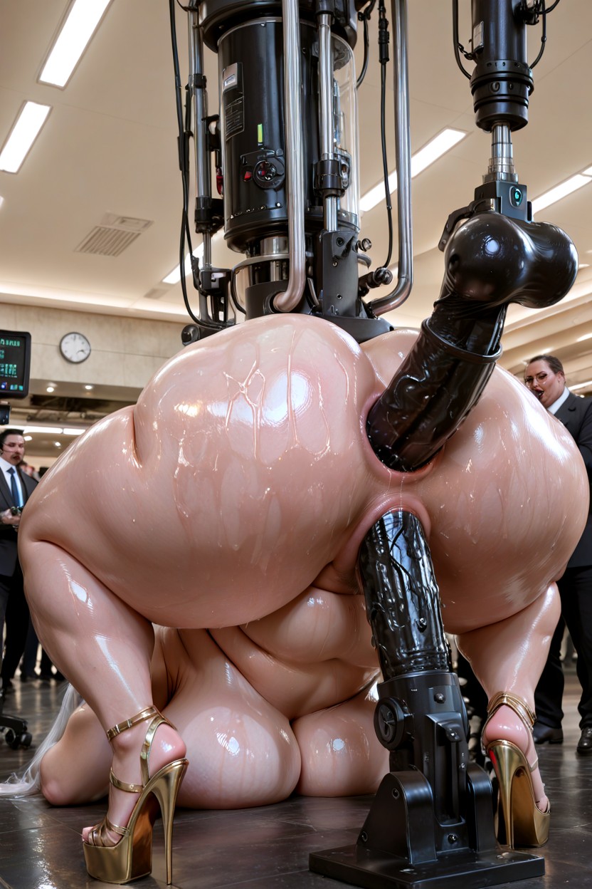 Erected Many Penis Machine From The Ceiling, Woman Is Being Relentlessly Fucked, Extreme Hyper Obese Hentai AI Porn