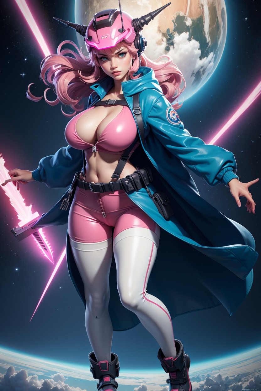 Pop Art Gundam Background With Lots Of Clouds And Stars, Extreme Fisheye, Pink Face Markings Hentai AI Porn