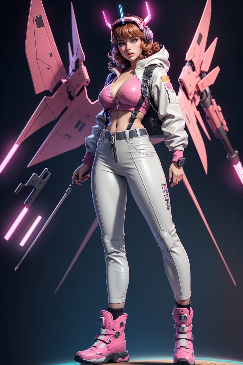 Dynamic Pose, Ultra Dynamic Angle, Extra Oversized Puffy Jacket Has Lots Of Colorful Patches Hentai AI Porn