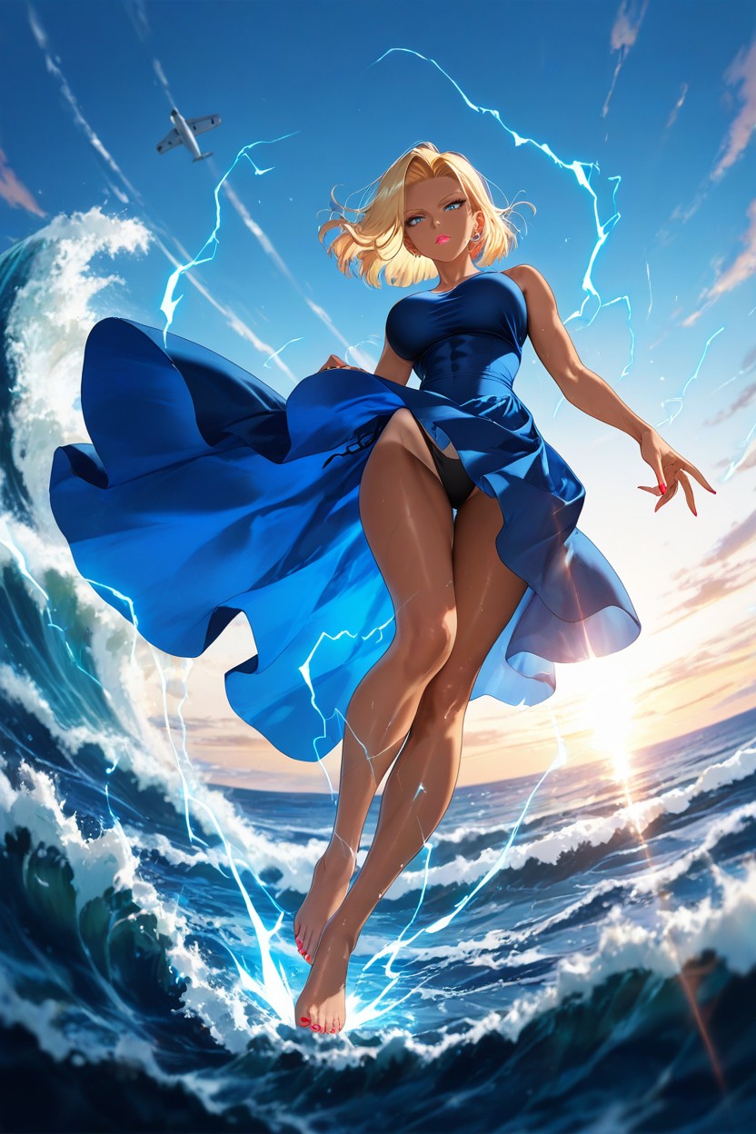 Blue Aura Around Body, Ultra Detailed, Detailed Hair AI黃漫