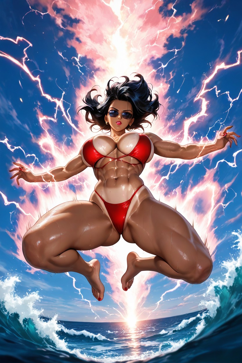 Flying Pose, Ocean, Tanned Skin Porno IA Hentai