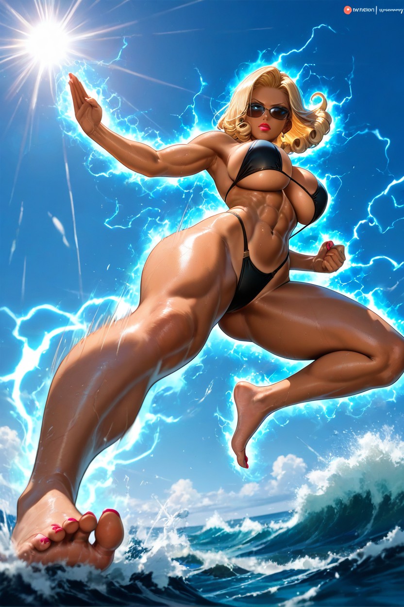 Black Slingshot Bikini, Wearing A Large White Ladies Sunhat, Detailed Thighs Porno IA Hentai