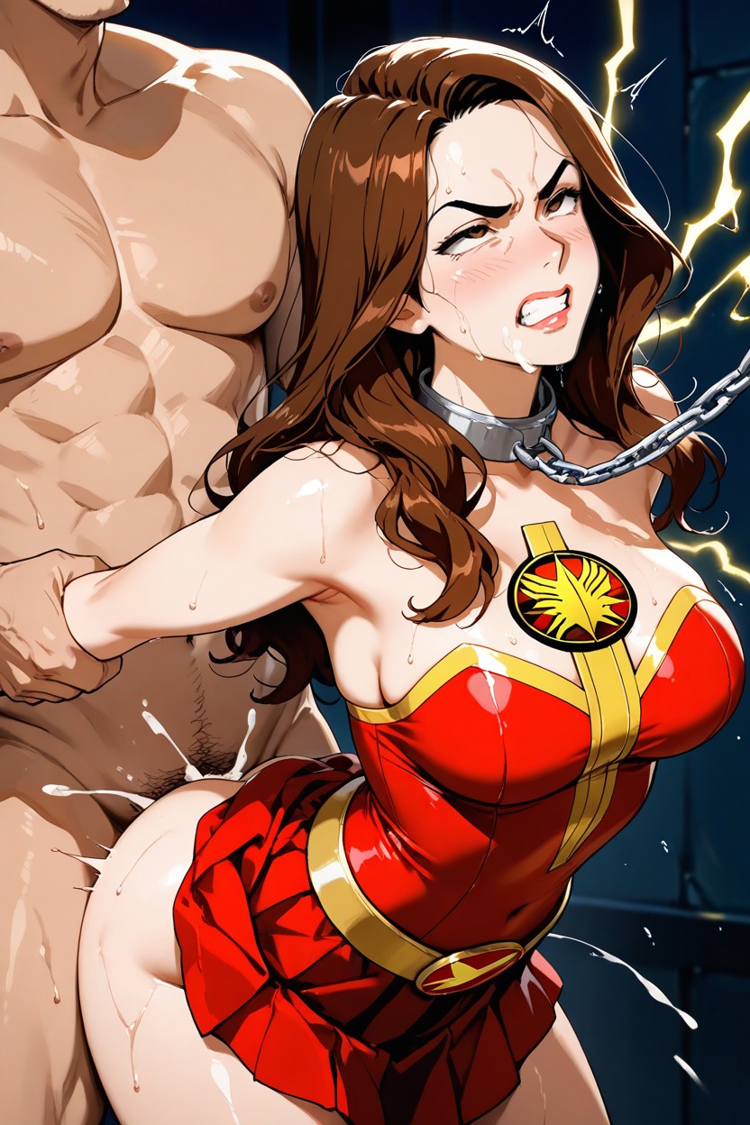 Long Neck, Side View, Red Pleated Skirt Hentai AI Porn