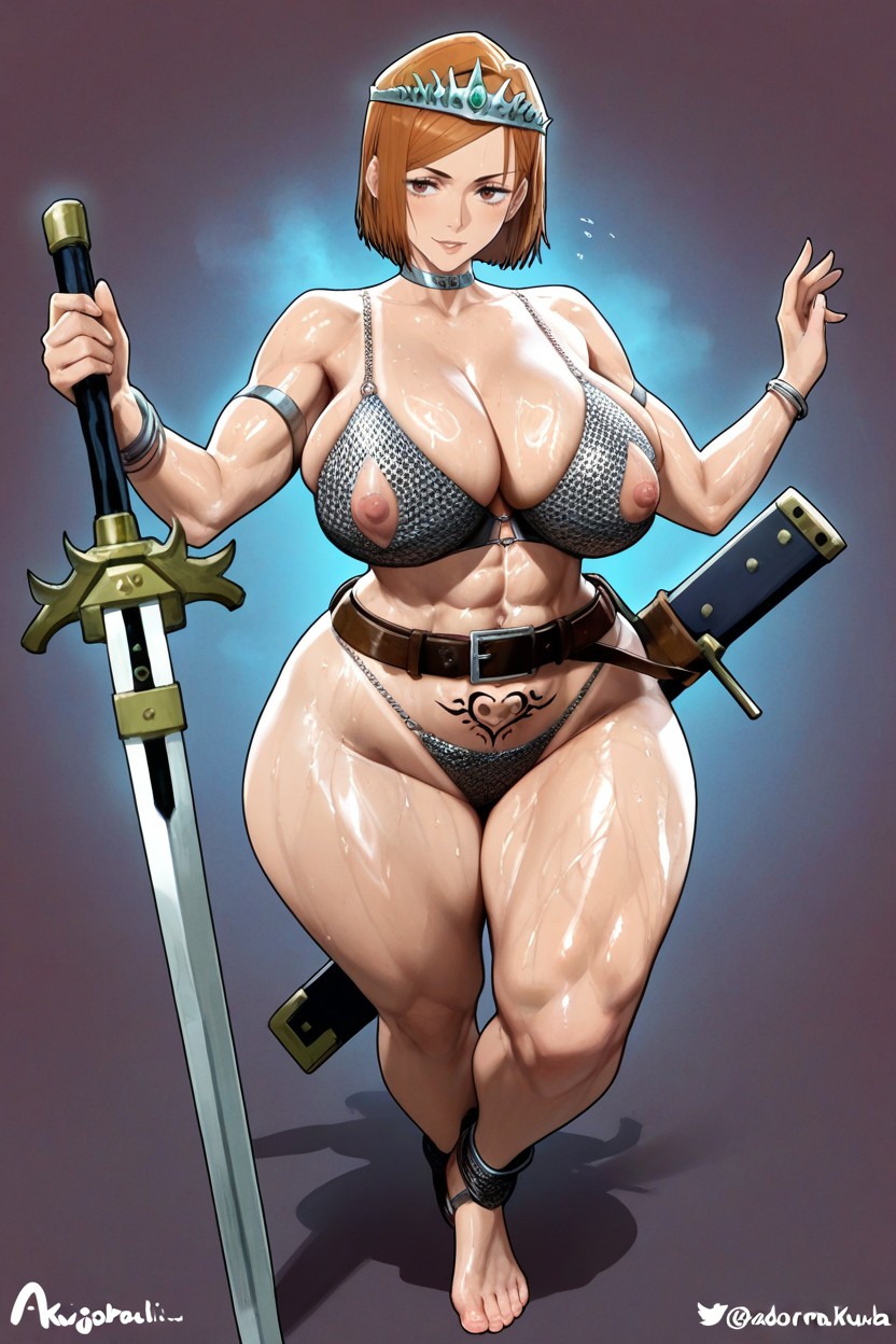 Perfect Natural Medium Breasts, Steel Bracelets On The Arms And Ankles, Massive Ass Hentai AI Porn