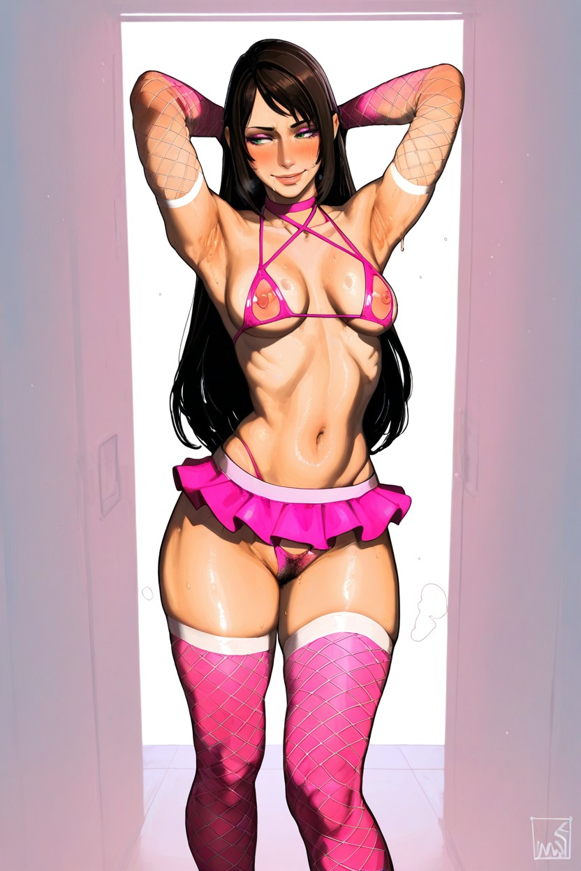 Veryskinny, Detailed But Clean Rendering, Pink Halter Neck Bikini Hentai AI Porn