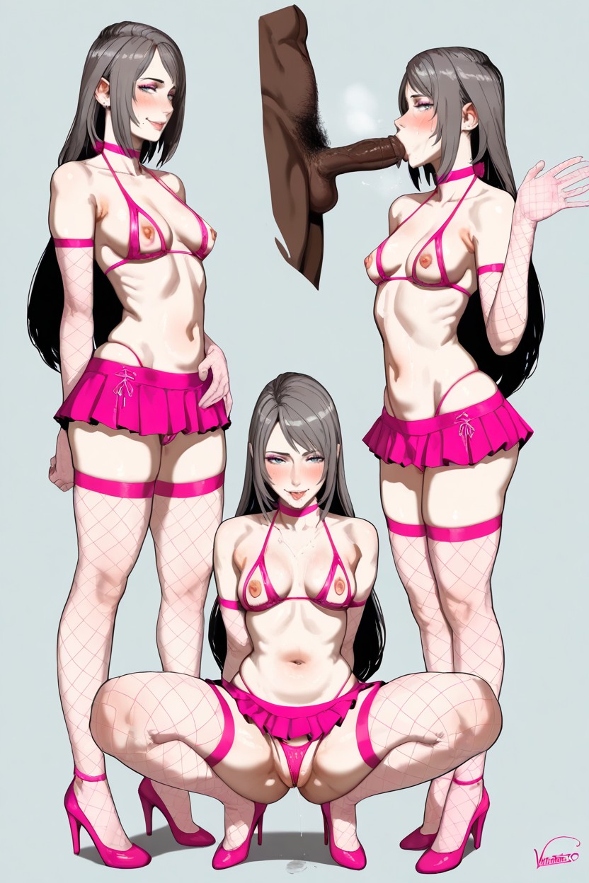 Squatting, Large Expressive Eyes, Collarbone Hentai AI Porn