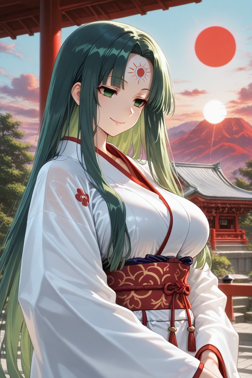 Straight Hair, Japanese-style, Emerald Green Eyes Hentai IA