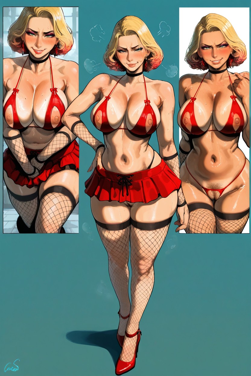 Multi-perspective View, Fishnet Stockings, Naughty Smile Hentai AI Porn