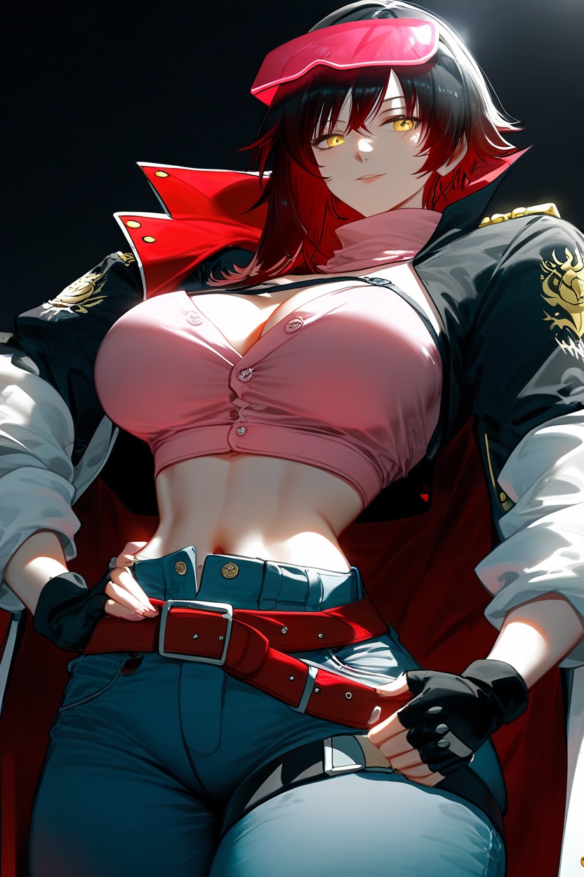 Ultra Detailed, Wearing Pink Sunglasses On Top Of Head, Gold Utility Belt Hentai IA