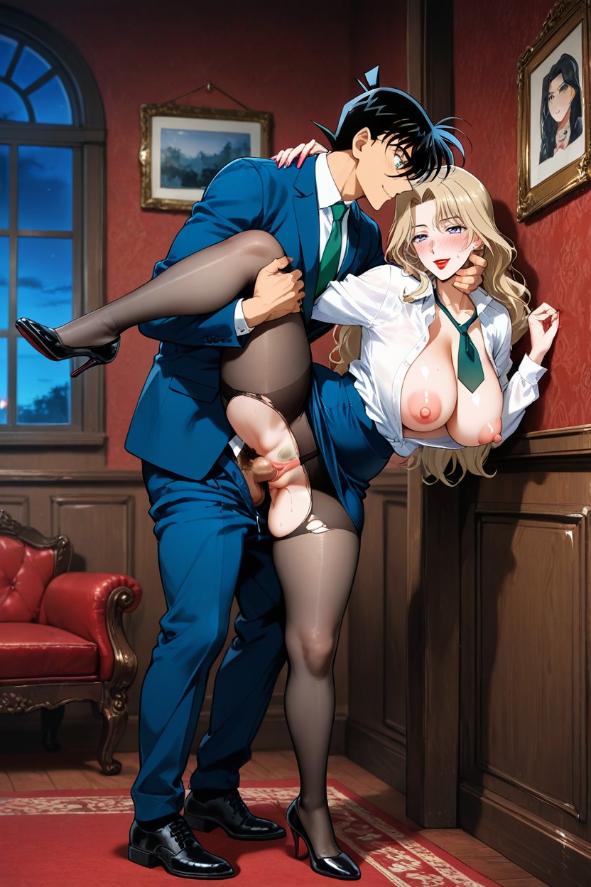 Red Lips, Standing Pose, Indoor Room Setting Hentai AI Porn