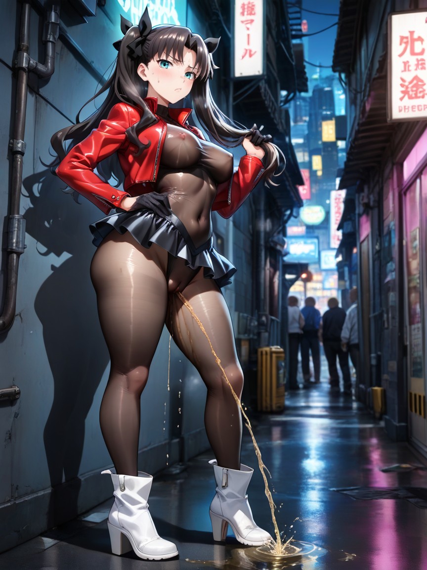 Glancing At Viewer, Backlit, Dark Alley Hentai AI Porn