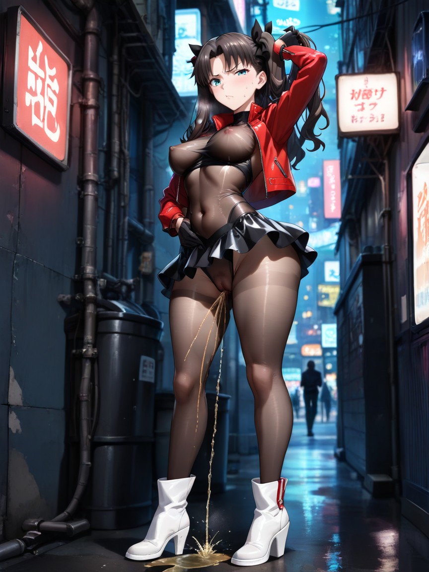 People Behind, Hand On Waist, Slightly Medium Breast Hentai AI Porn