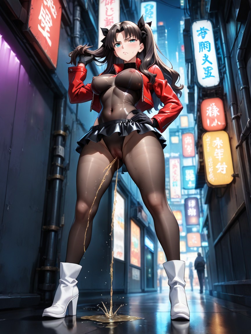 Hand On Waist, Peeing Herself, Black Gloves Hentai AI Porn