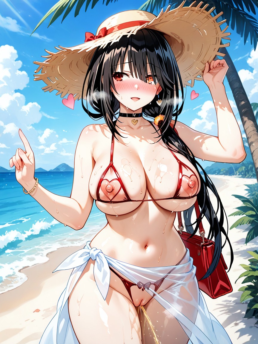 Choker, Heart-shaped Nippleless, Beach Hentai IA