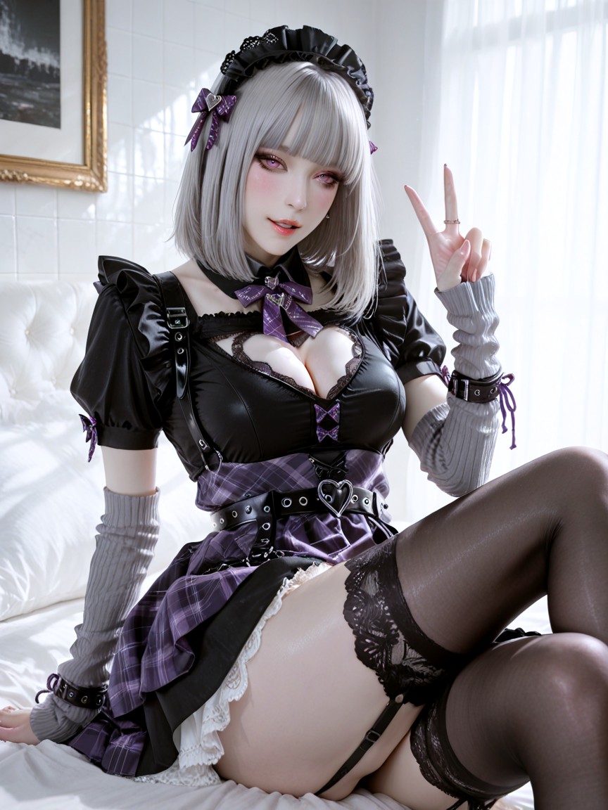 Detailed Metal Adjustment Buckles, Black Thigh-high Stockings, Parted Lips Hentai AI Porn