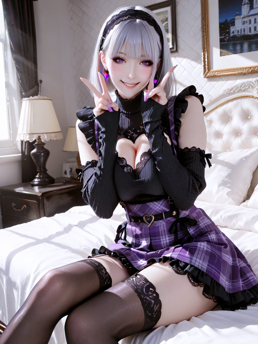 Dark Grey Ribbed Knit Mock Neck Sleeveless Top, Photorealistic, Cozy Bedroom Interior Hentai AI Porn