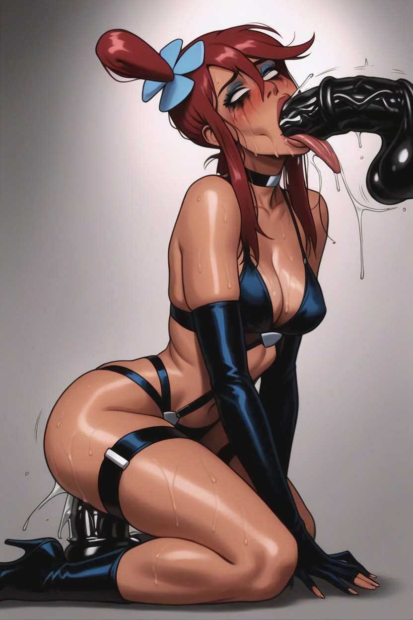 Gold Earrings, Long Wet Tongue Wrapped Around The Dildo, Maigre Porno IA Hentai
