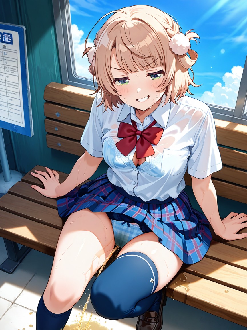 Shigure Ui From Vtuber, Wearing Navy Thighhigh Socks With White Trim, Hdr Porno IA Hentai