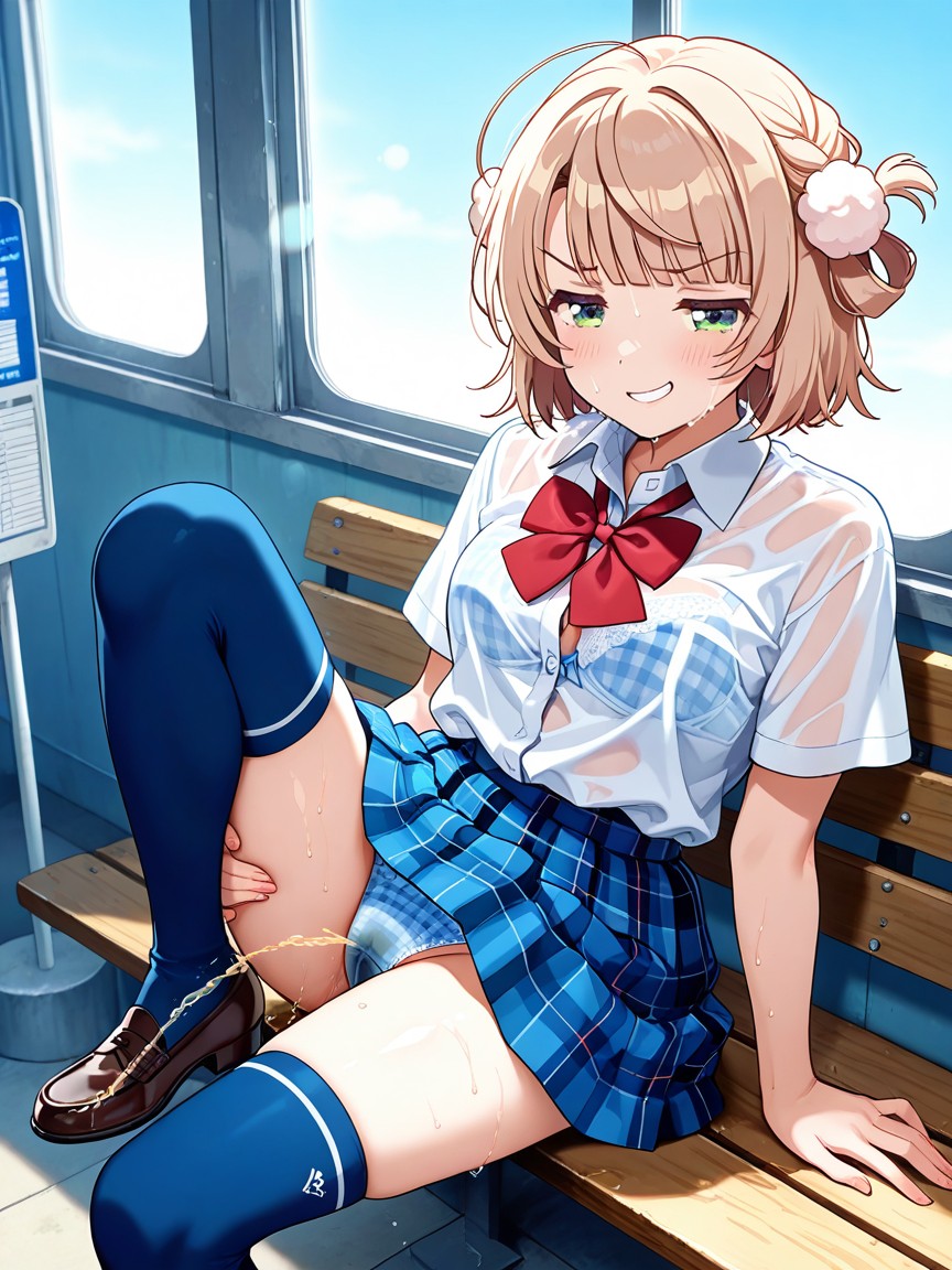 Red Bow At The Chest, Natural Breasts, Peeing Panties Porno IA Hentai