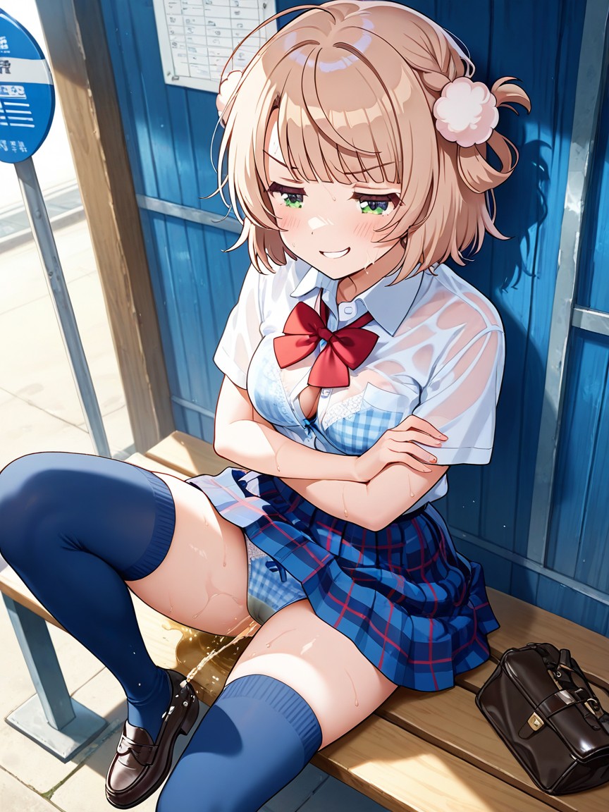 Sitting On Bench, Five Fingers, Impish Expression ヘンタイAIポルノ
