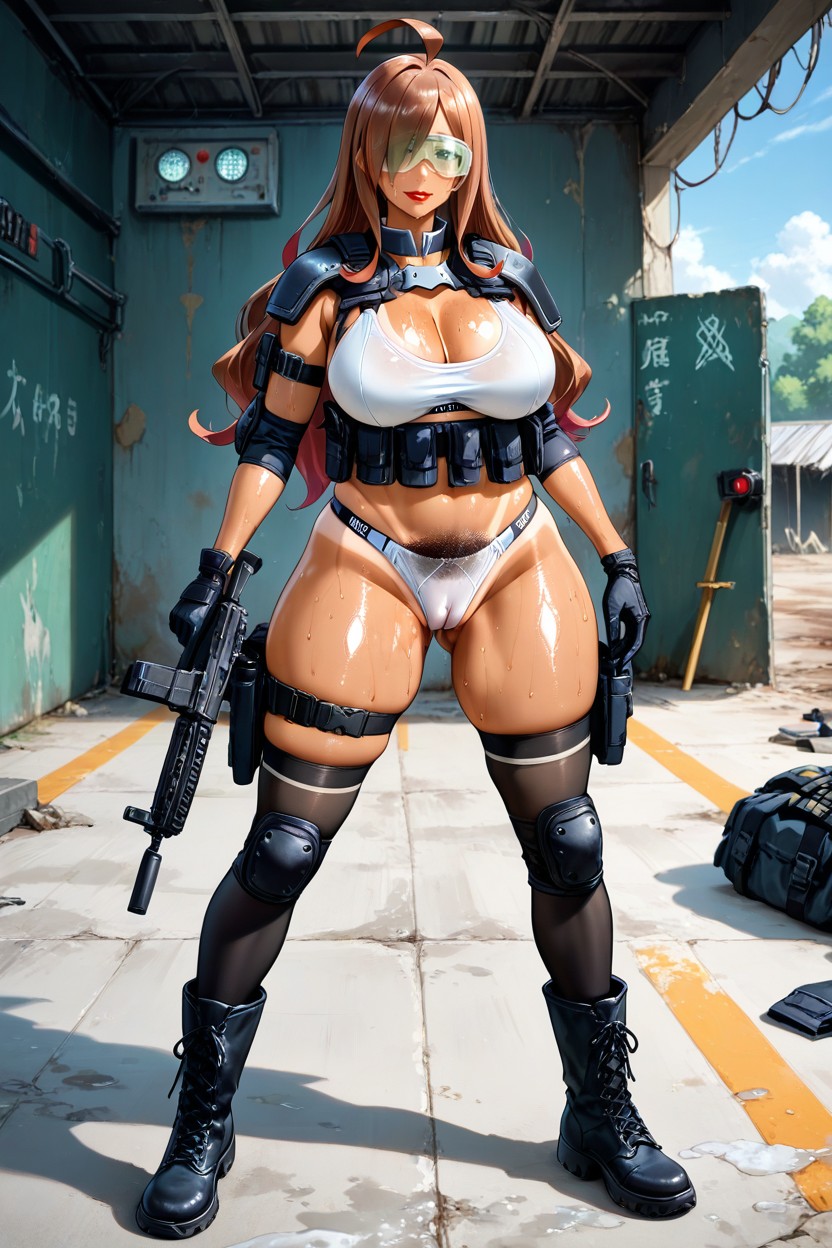 Holding A Gun With Both Hands, Sweat Dripping, Boots Porno IA Hentai