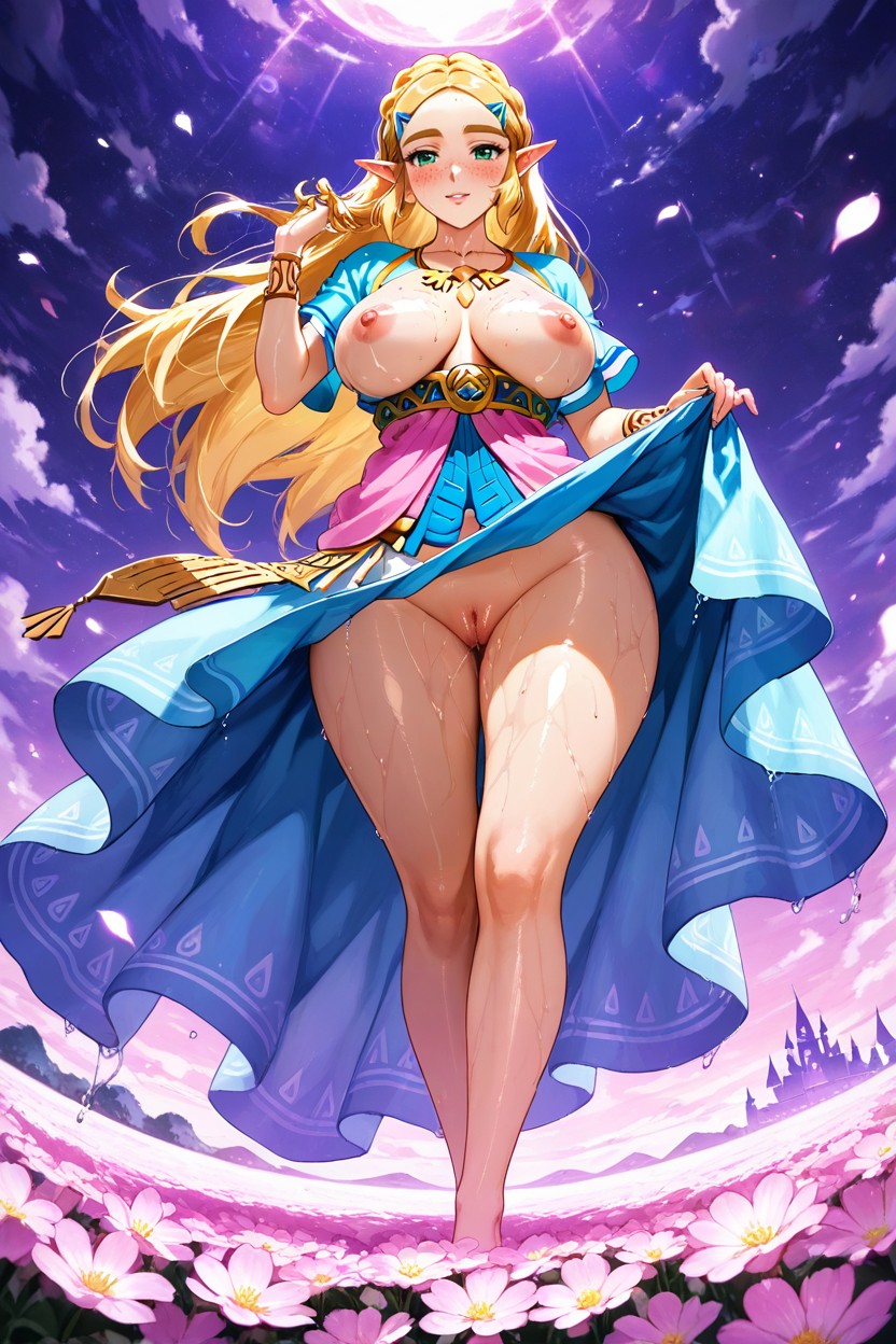 Twirling Making Dress Lift To Show Fat Puffy Pussy, 普通の胸, S Anime Style ヘンタイAIポルノ