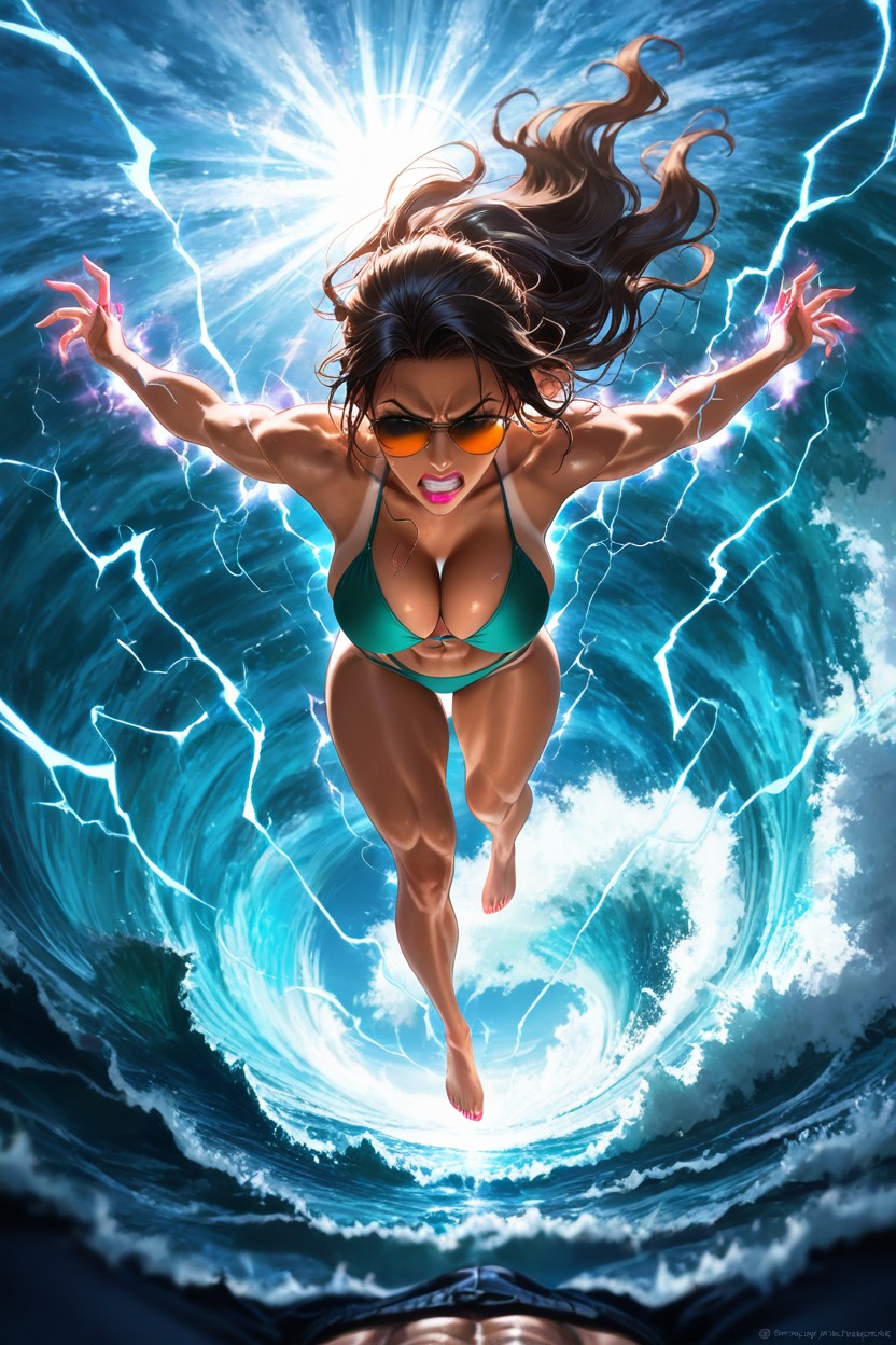 30+, Sparks Of Blue Electricity Everywhere Around Body, Pink Lipstick Hentai AI Porn