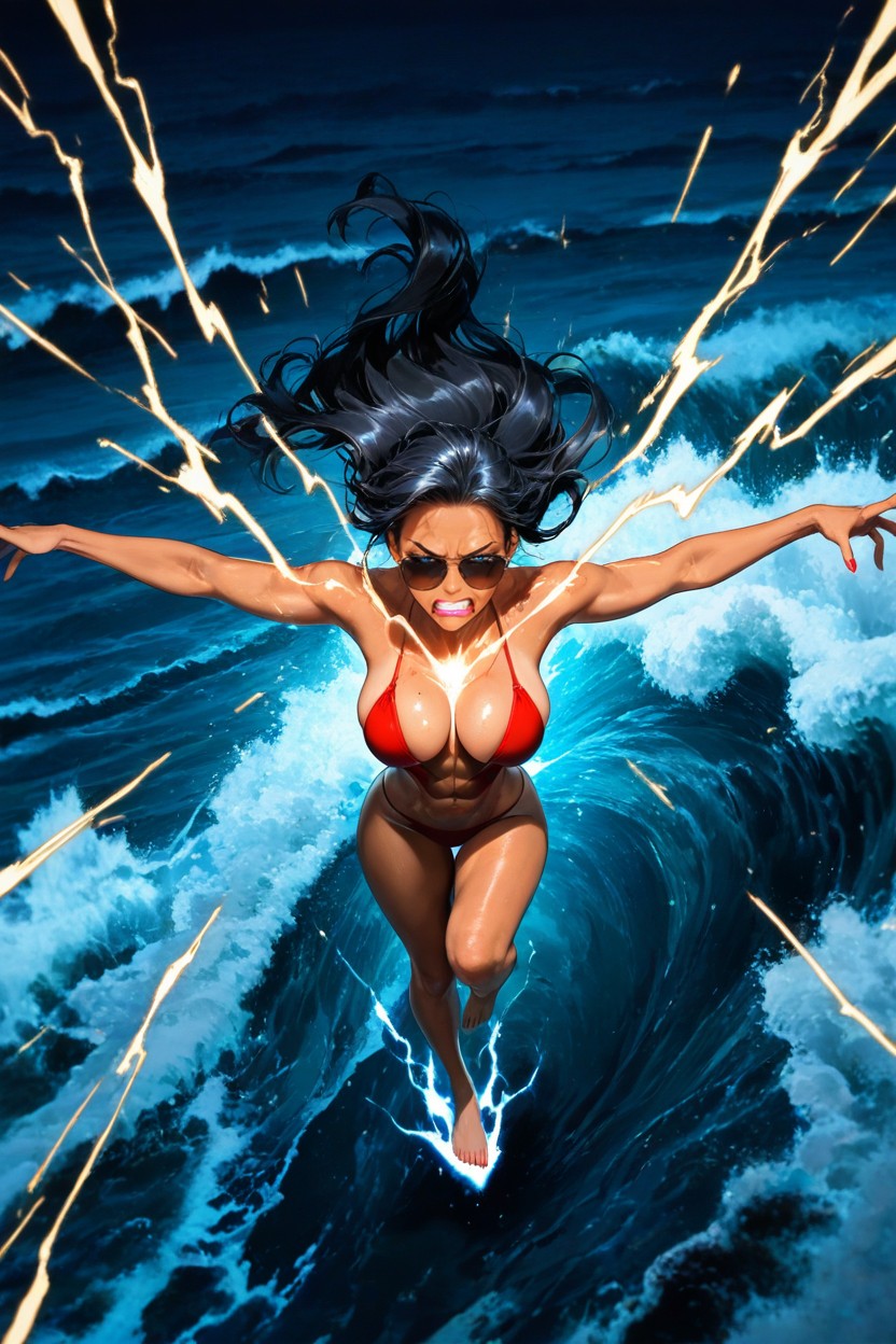Huge Powering Up Effects, Red Slingshot Bikini, 下視角 AI黃漫
