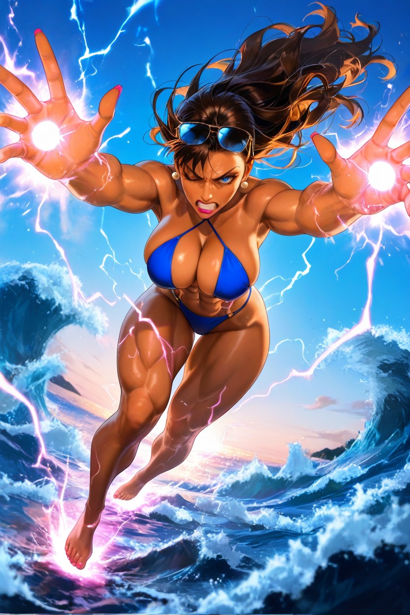 Shooting A Energy Blast From Her Hand, Sunlight, Flying Pose ヘンタイAIポルノ