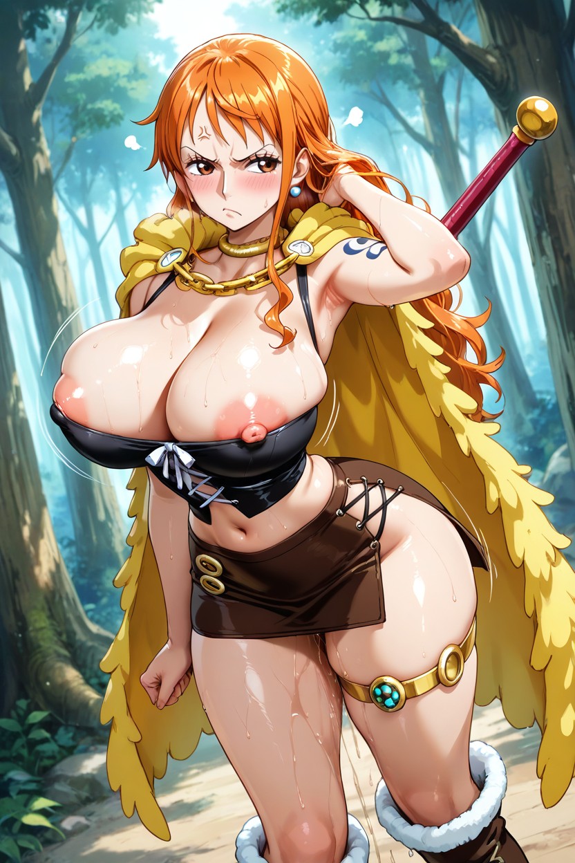 Large Areola, Sudada, Pink Nipple Slip Hentai IA