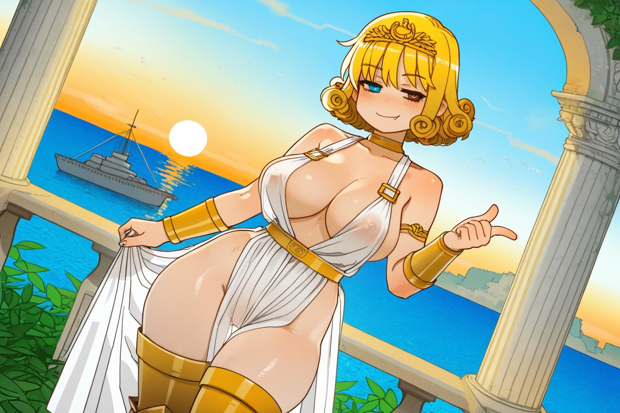 Greek White Clothes, Greek Green Leaves Tiara, Dutch Angle Porno IA Hentai