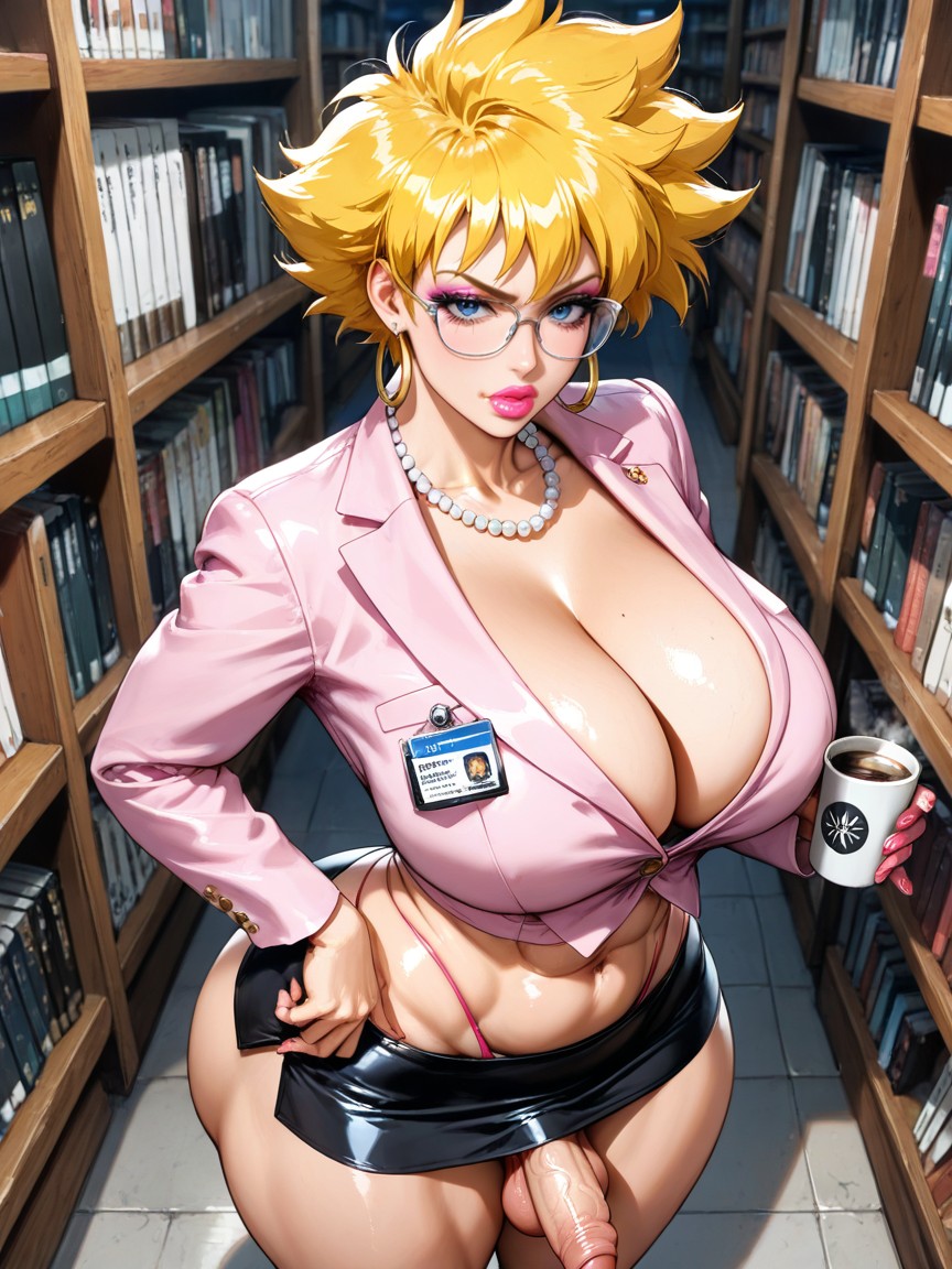 25+, Pink Embroidered Blazer Top With Deep Cleavage, Hoop Earrings Hentai AI Porn