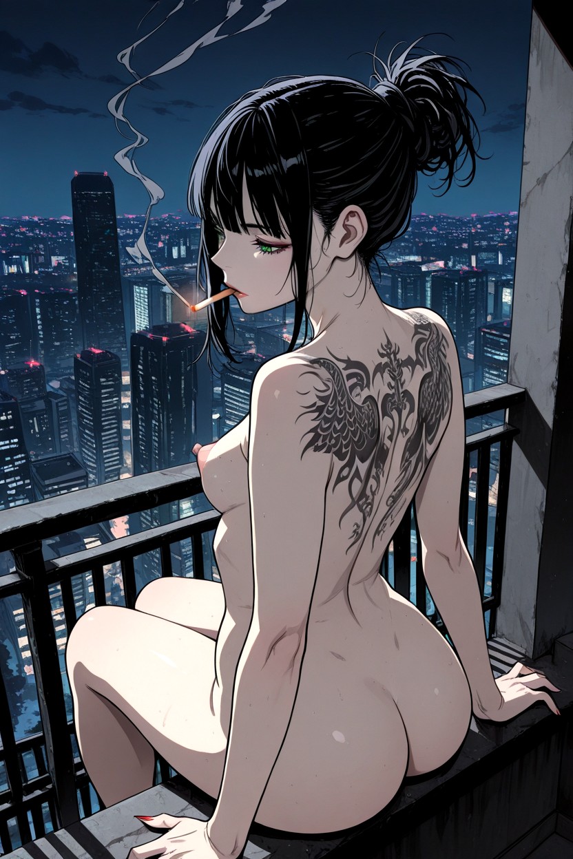 On A Balcony, Black Pantie, Flequillo Hentai IA