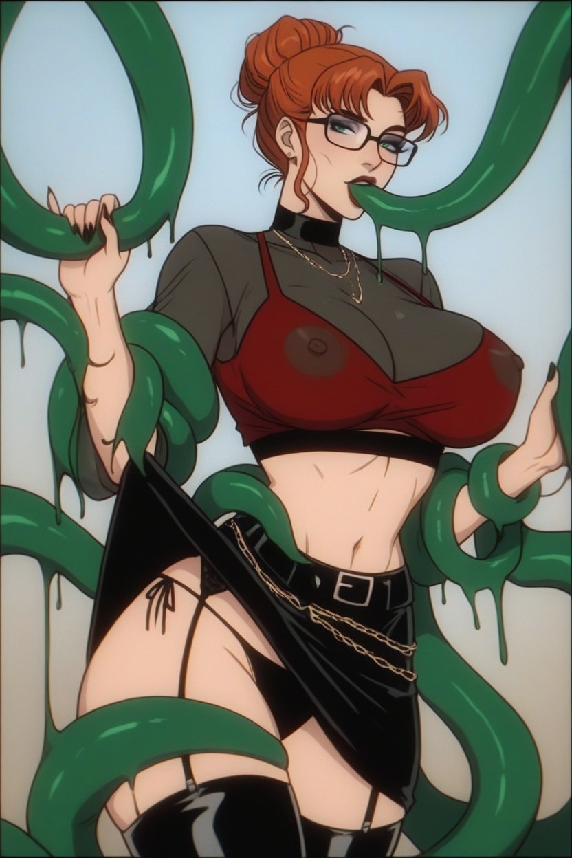 Wearing A Lingerie Outfit, Garter Belt, Detailed Face Hentai IA
