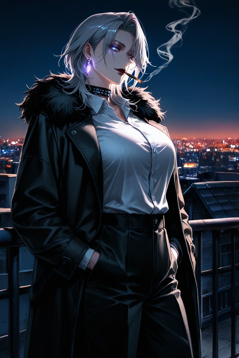 Dark, Medium Breast, Black Suit Trouser Hentai AI Porn