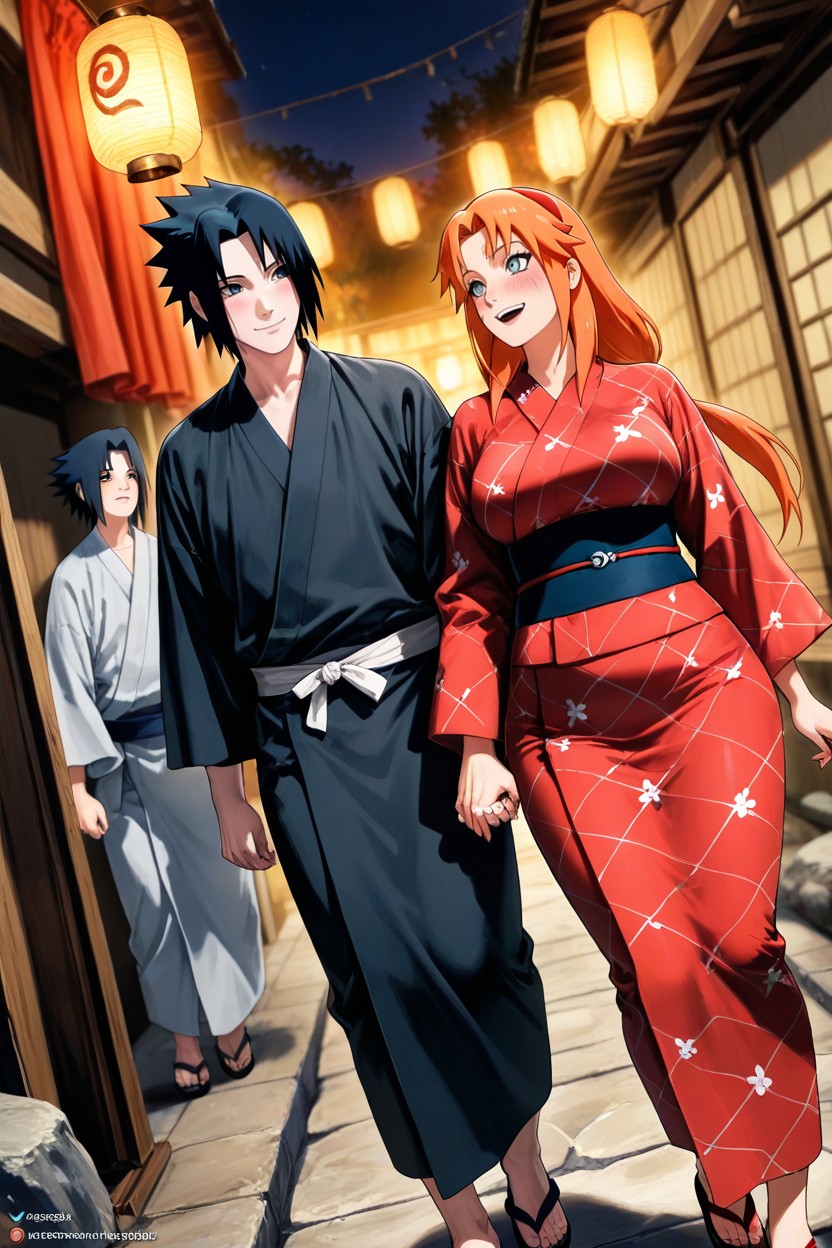 Japanese, Orange Hair, Lantern Glow Hentai AI Porn