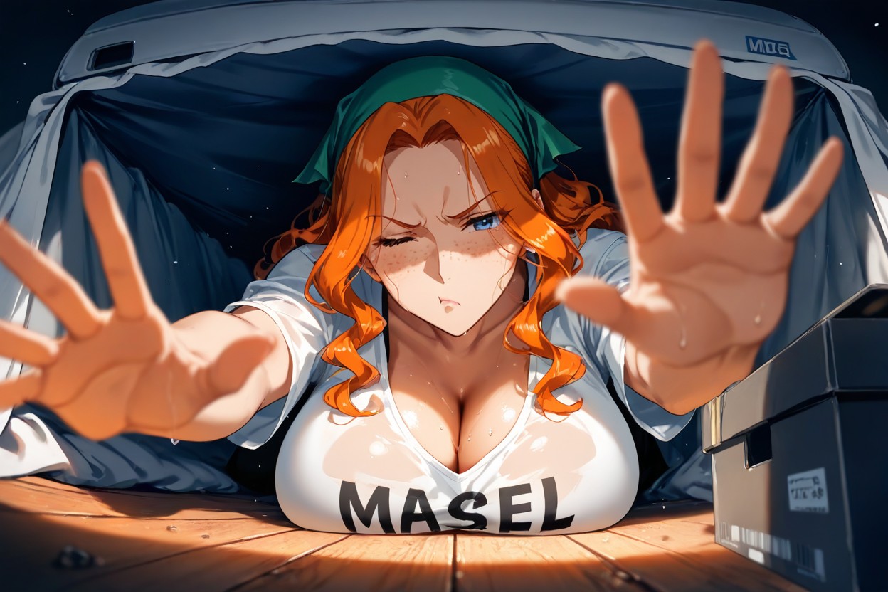 Lying On Stomach, Woman Illuminated By Warm Light, Reaching Under Bed Hentai IA
