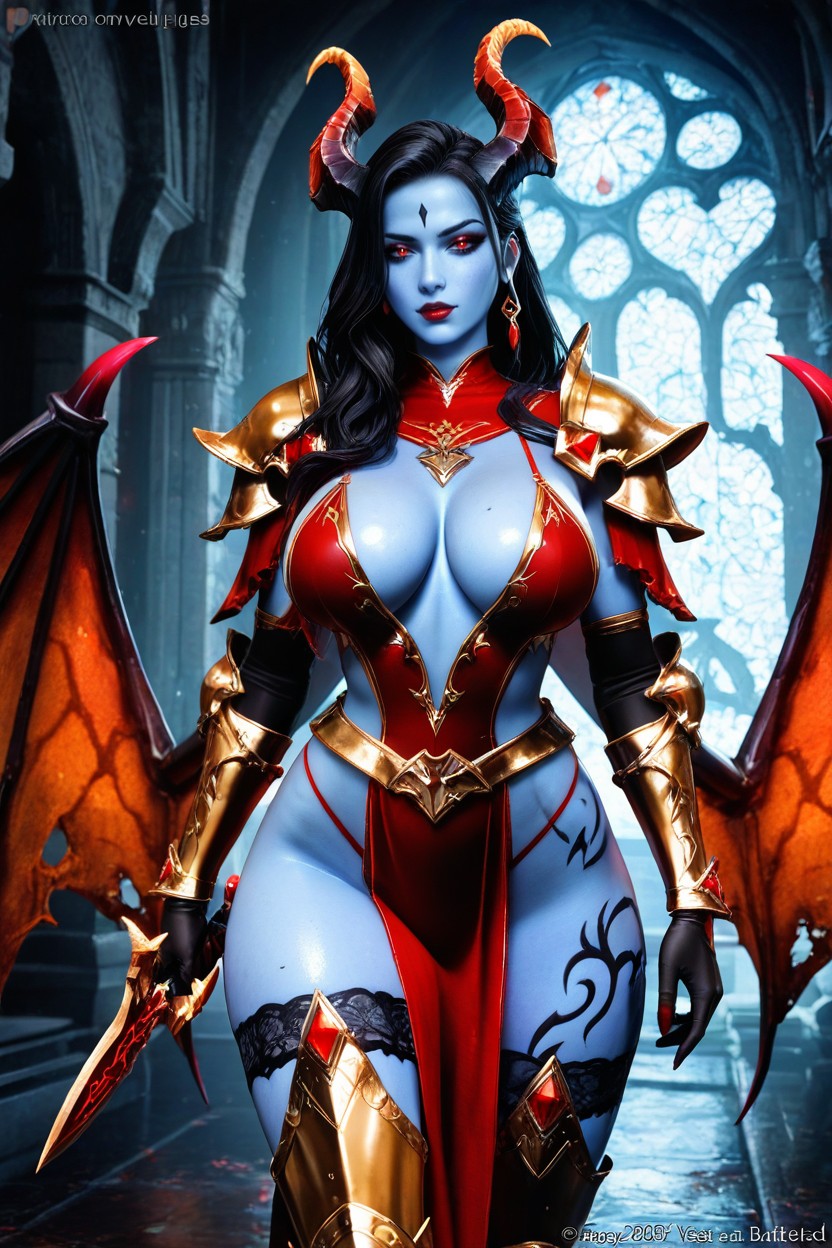Red And Gold Armored Boots, Black Hair, Medium Ass Hentai AI Porn