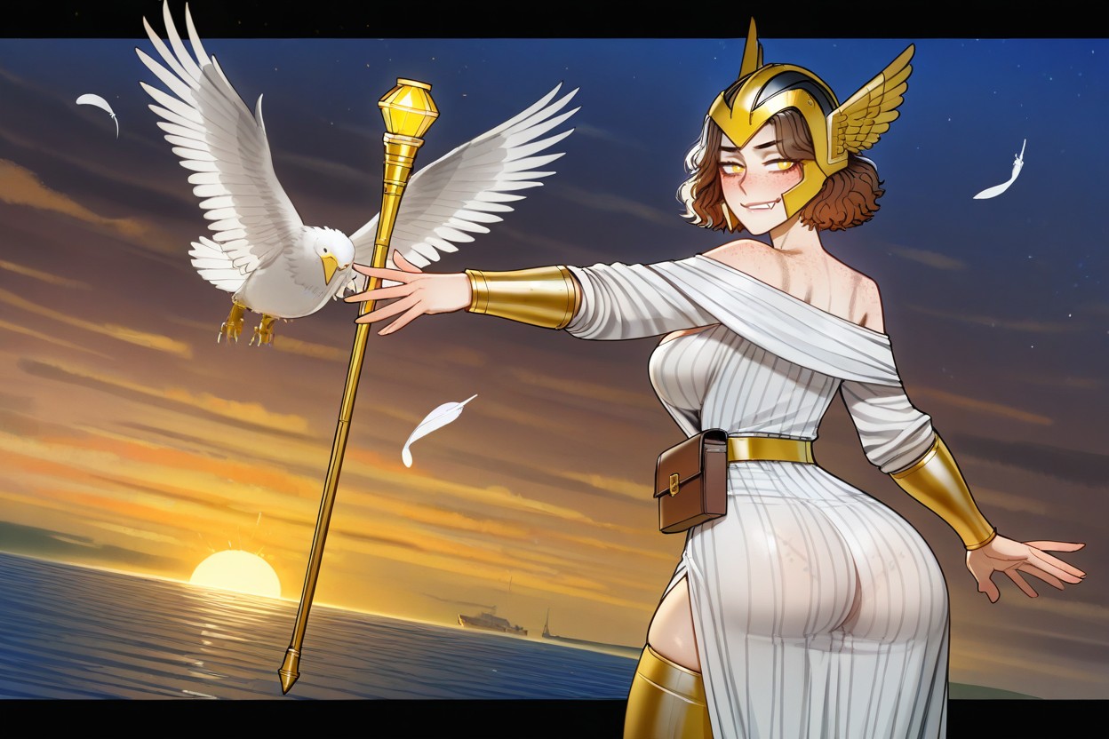 Flying Like A Superhero, Large Ass, Gold Bracers Hentai AI Porn