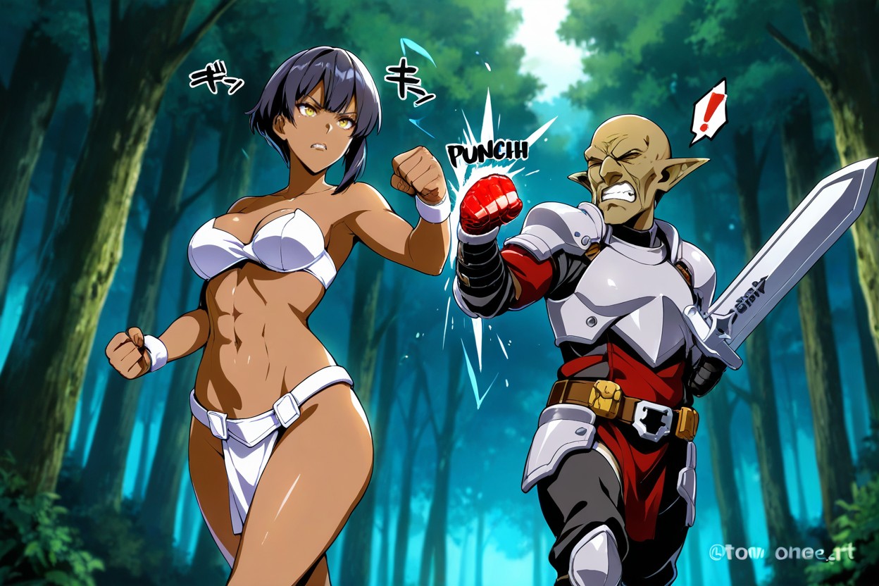 Walking In Forest, Female Taller Than Goblin, Cejas En V Hentai IA