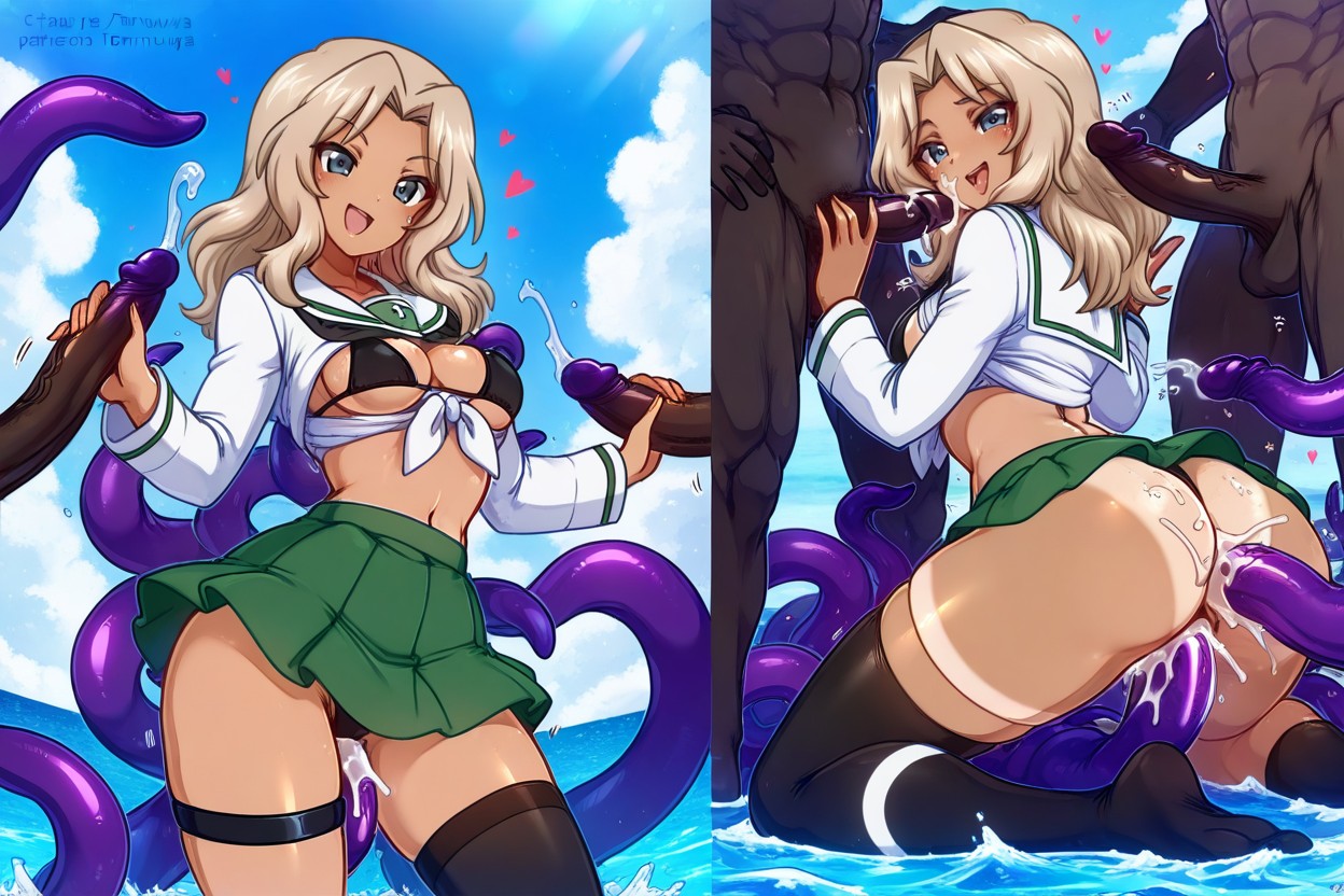 Black Cotton Thighhighs With White Stripe, Perfect Ass, Hard Sex Hentai AI Porn