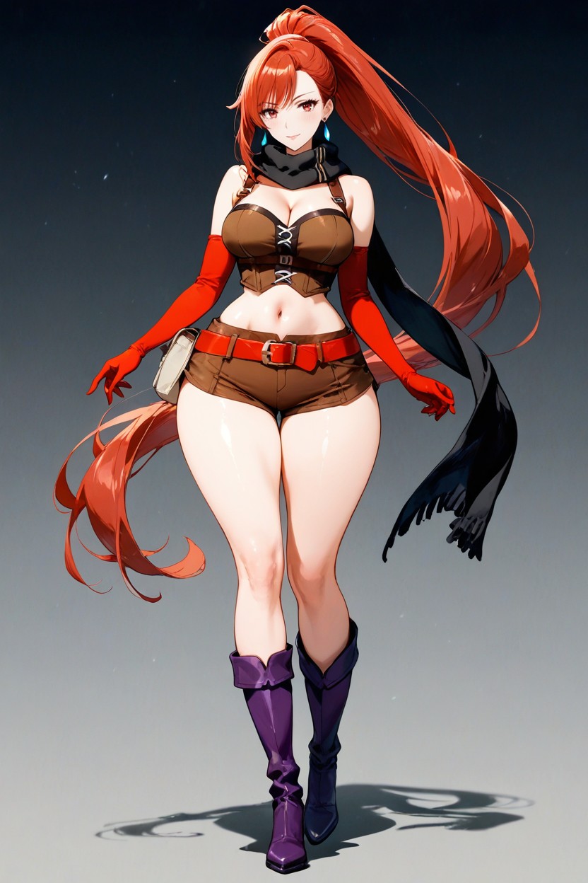Thigh-high Purple Boots, Medium Ass, Full Body Hentai AI Porn
