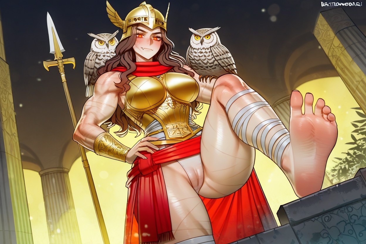 Owl On Shoulder, Gold Scaled Breastplate, Hair Strands Hentai AI Porn